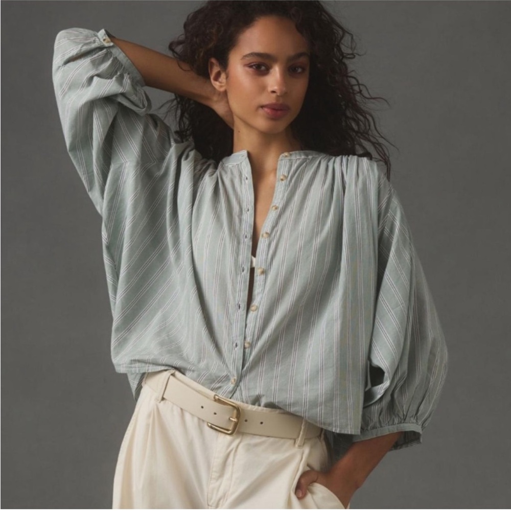 Anthropologie Green Dolman Blouse with Mandarin Collar